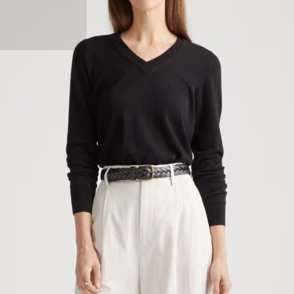 Quince Lightweight Cotton Cashmere V-Neck Sweater